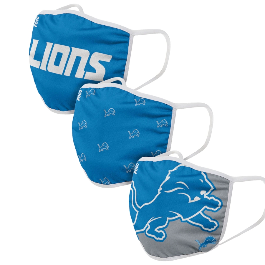  Detroit Lions Adult Face Covering 3-PackDust mask with filter->detroit lions->NFL Jersey